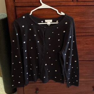 Christopher & Banks Black Cardigan with White Dot Embellishments